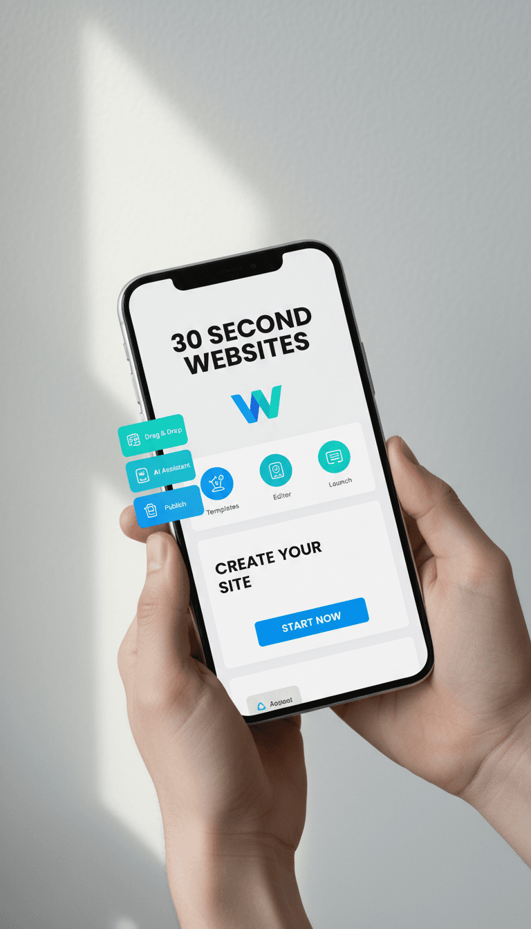 30 Second Websites mobile responsive design shown on smartphone screen