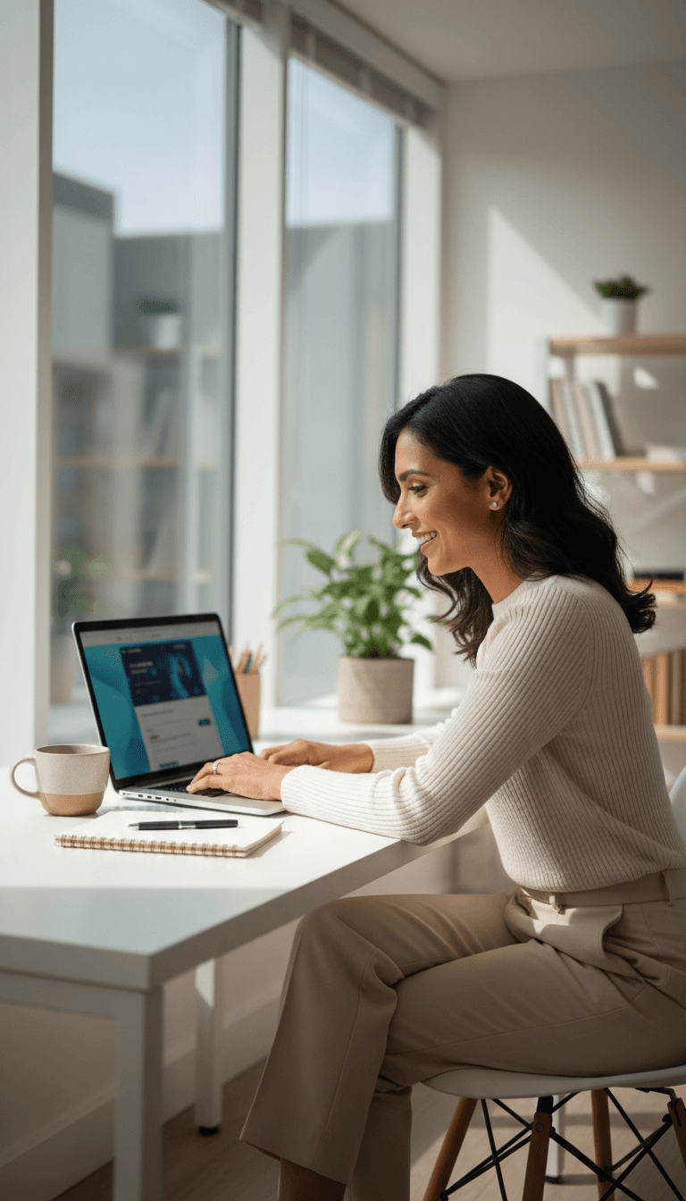 Entrepreneur managing her website through the 30 Second Websites dashboard