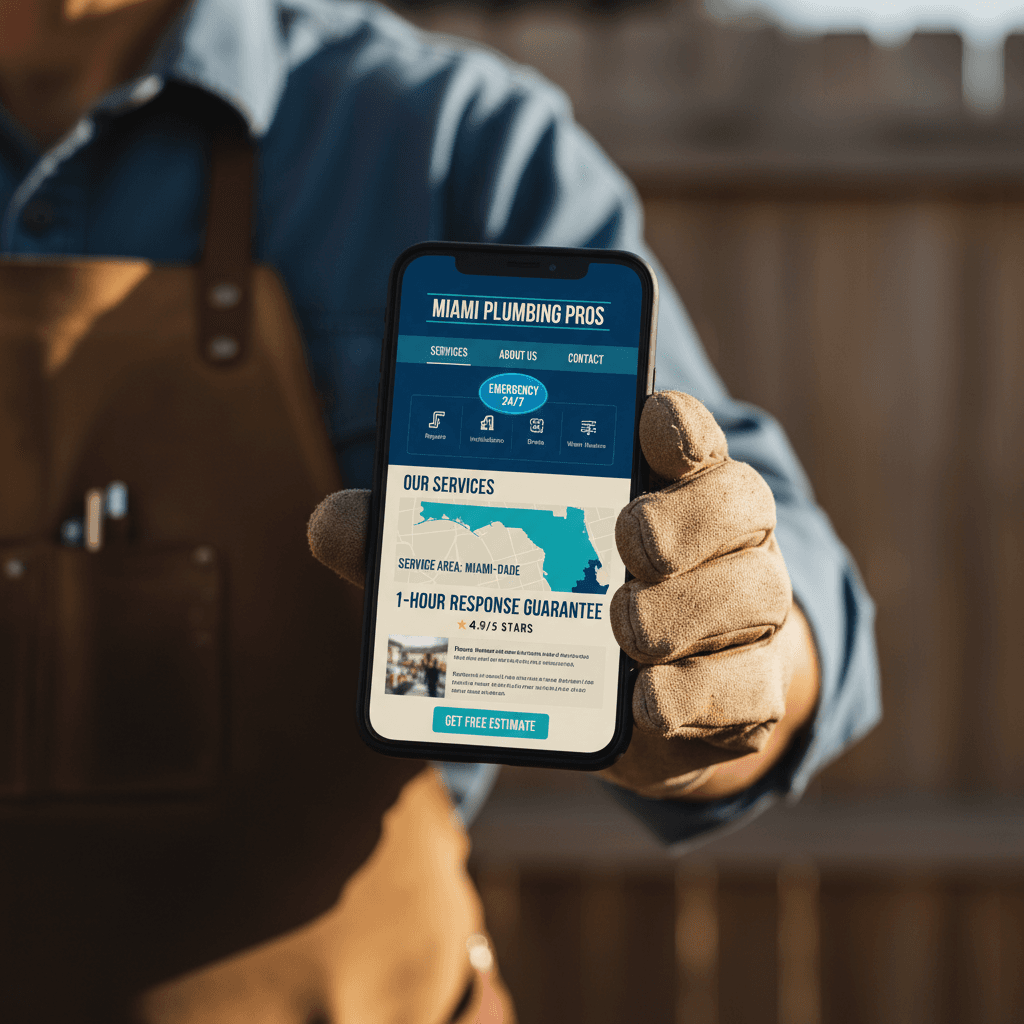 Plumbing service website on mobile device