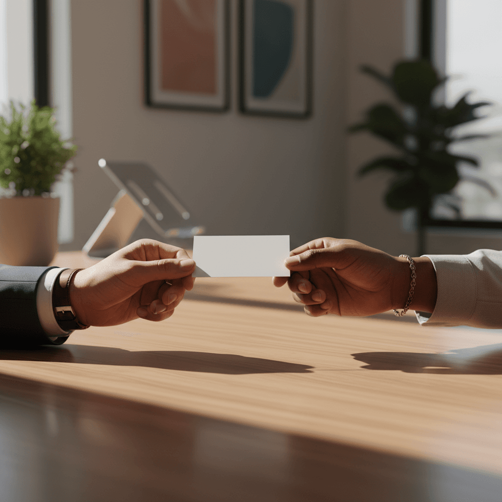 Two people exchanging contact information