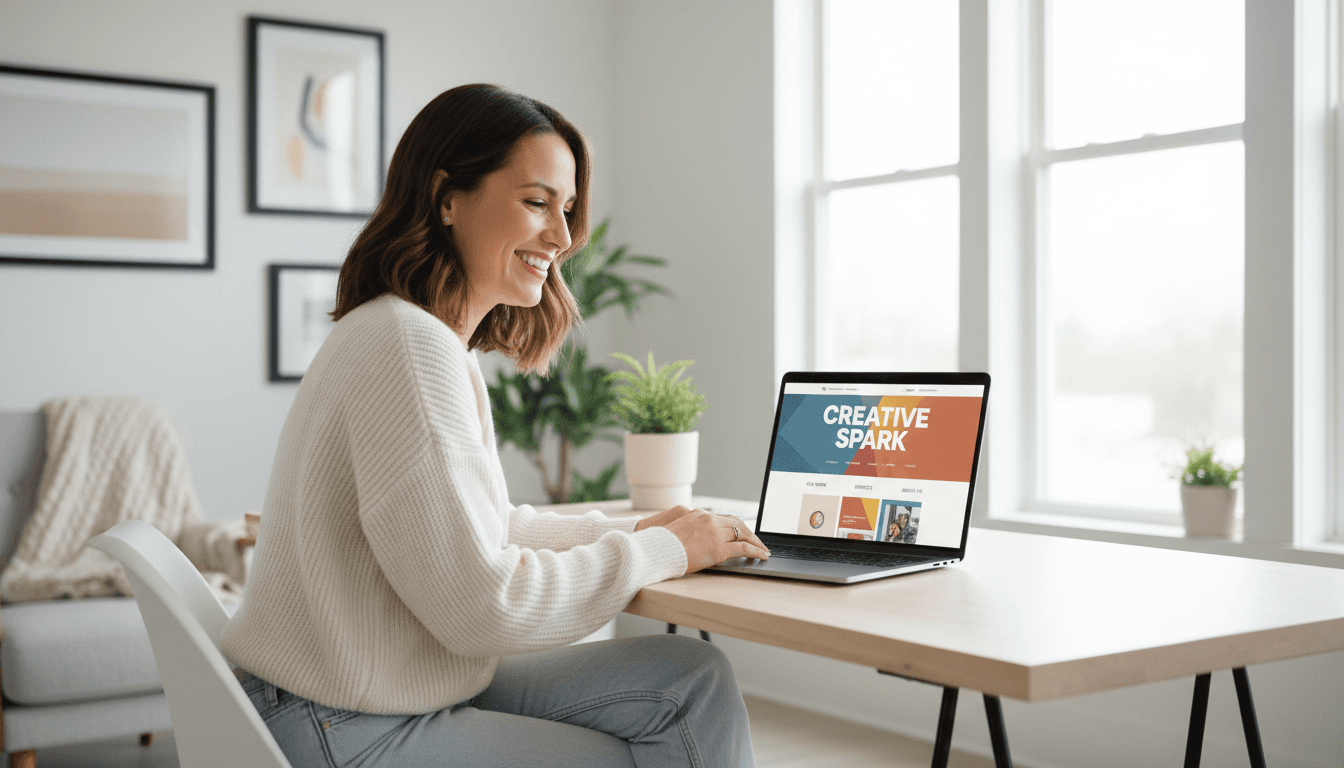 Small business owner viewing their new website on desktop monitor